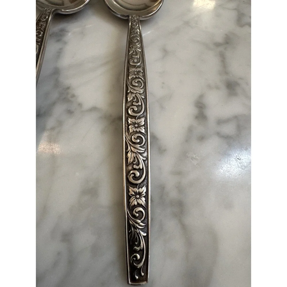 International Silver Di Lido Stainless Deluxe Serving Spoons Set of 2 Floral MCM